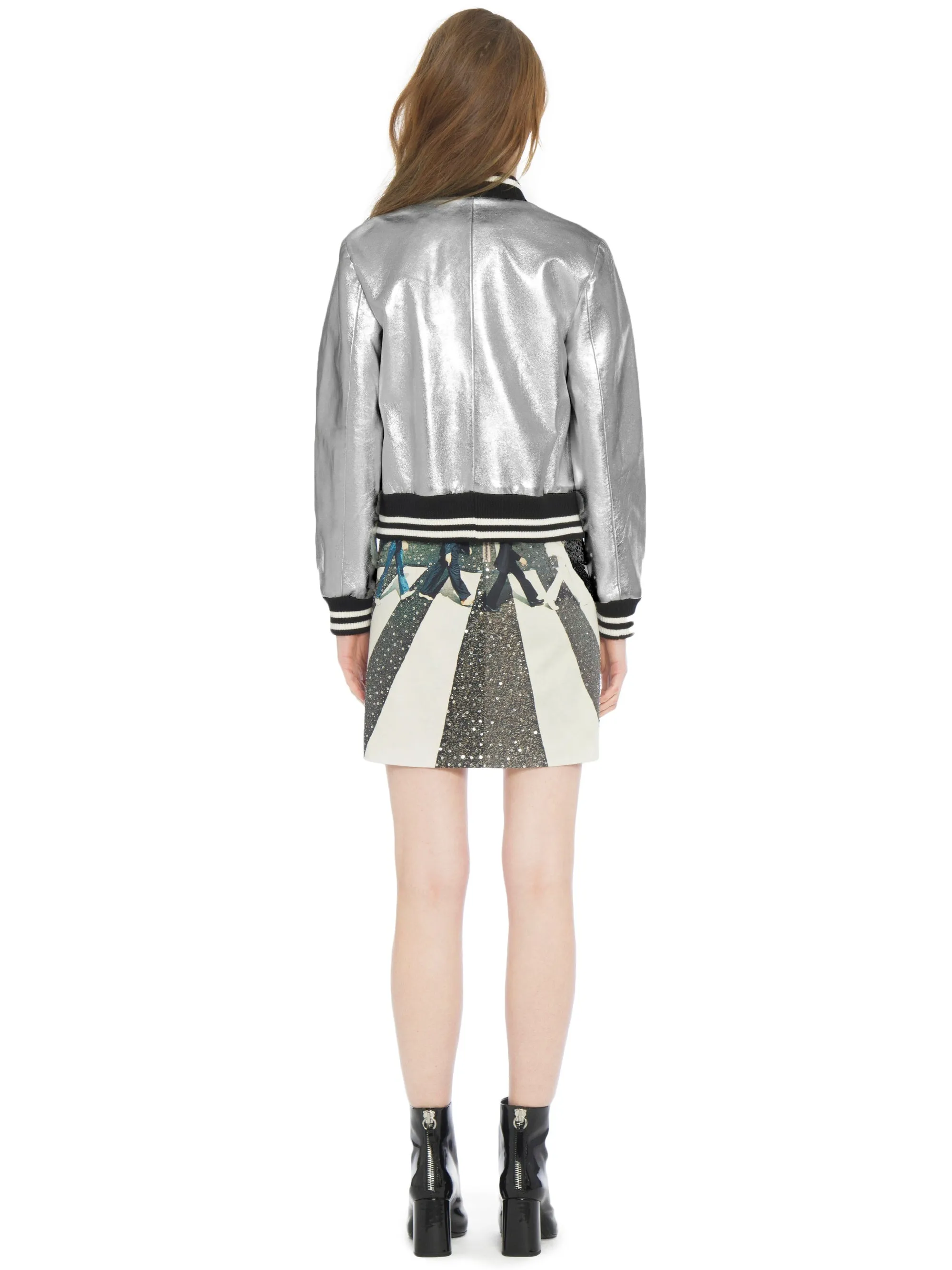 Alice   Olivia - Demia Leather Crop Bomber Jacket