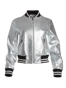 Alice   Olivia - Demia Leather Crop Bomber Jacket