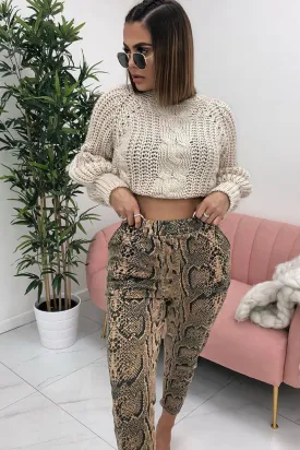 Beige Chunky Knit Balloon Sleeve Jumper - Rielynn