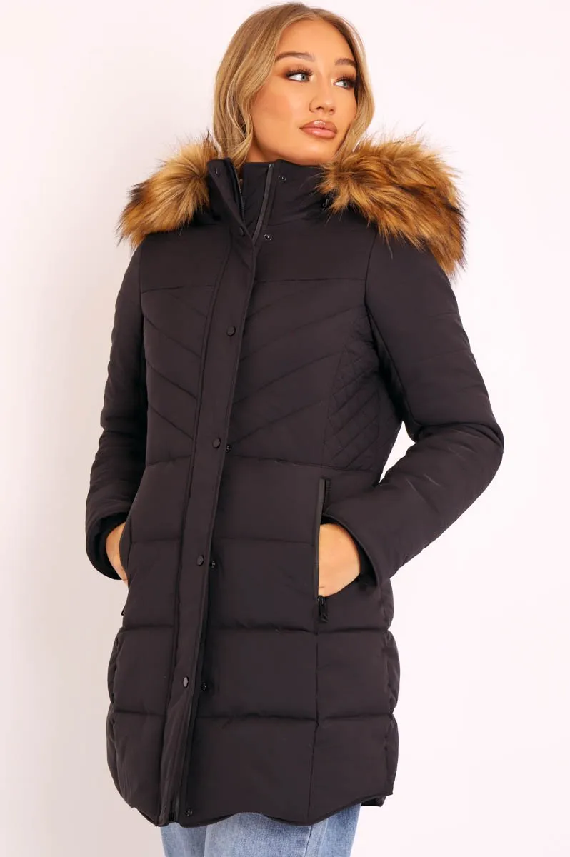 Black Adjustable Back Long Puffer Coat - Maezie