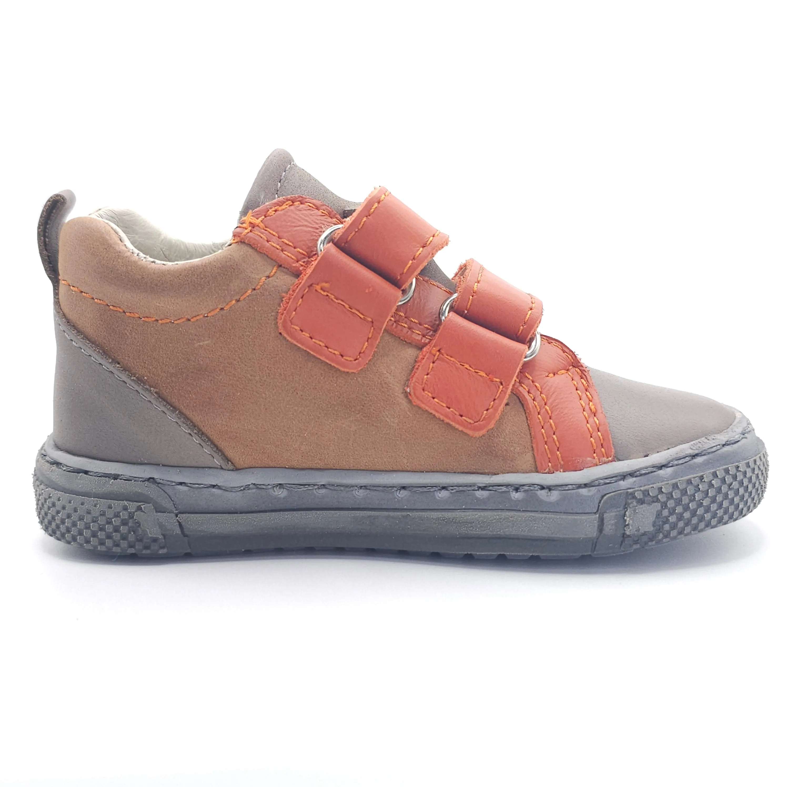 Boys Double Velcro Shoe In Orange and Brown