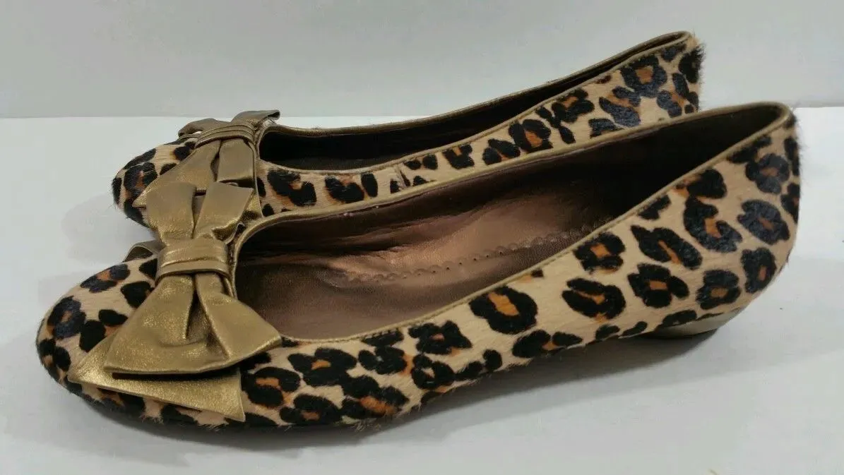 Cheetah gold bow ballet flats sz 9