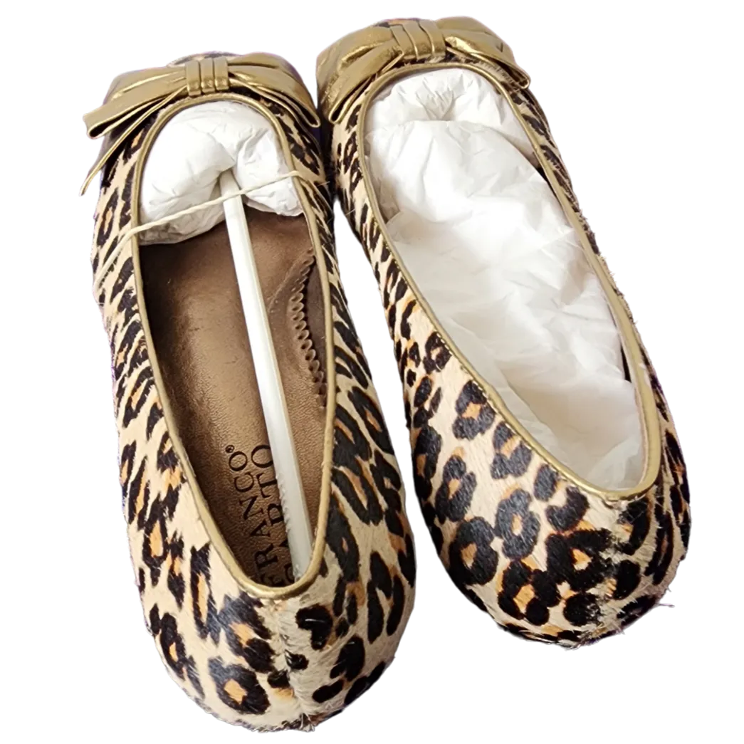 Cheetah gold bow ballet flats sz 9