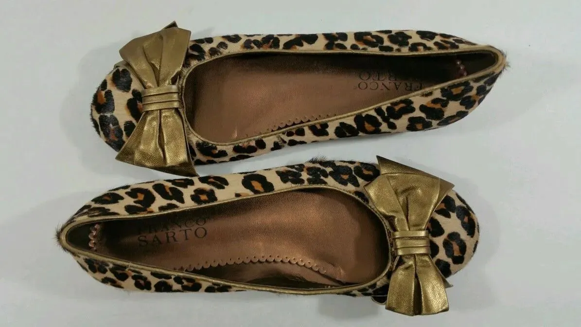 Cheetah gold bow ballet flats sz 9