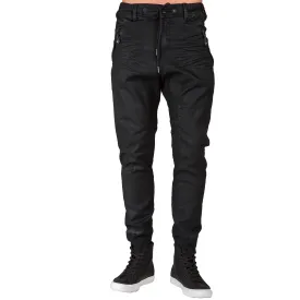 Dark Indigo Premium coated Knit Denim Jogger Jeans, Drop Crotch, Whiskering Wash