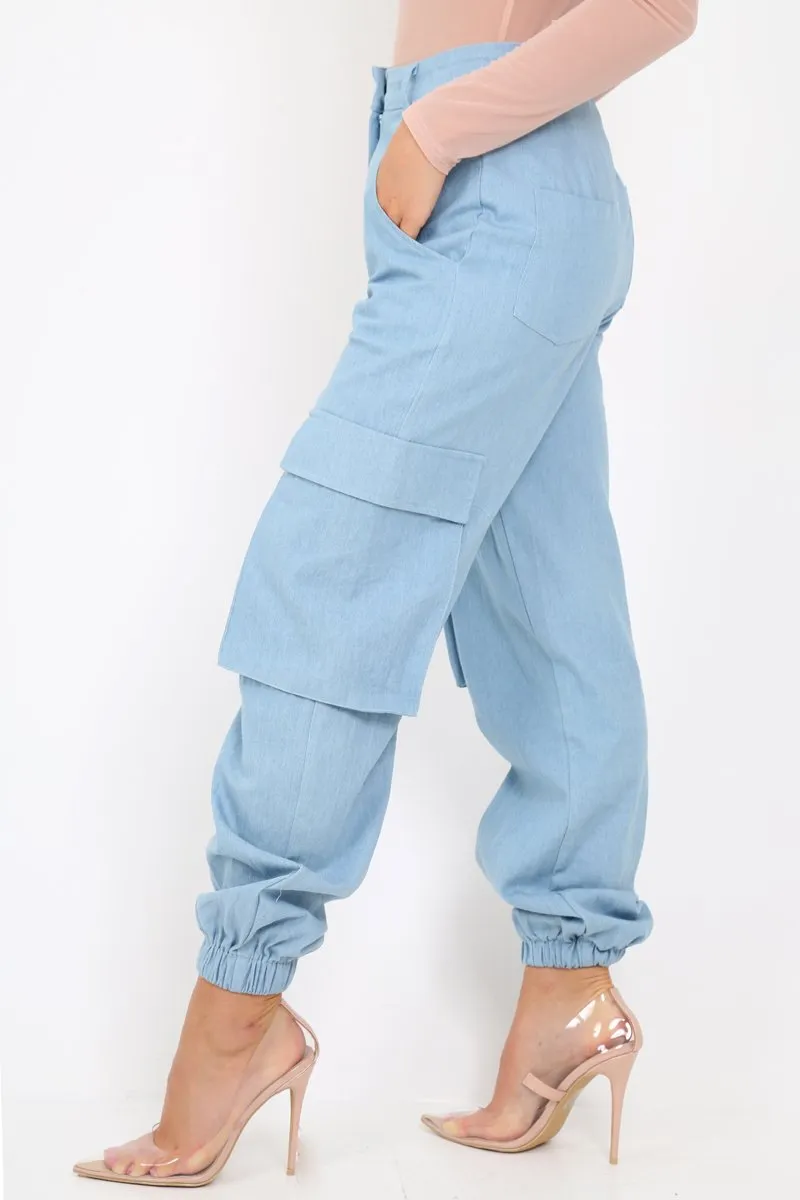 Denim Cuffed Cargo Pants - Galya