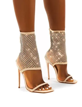 Double Take Nude Fishnet Ankle Stiletto High Heels