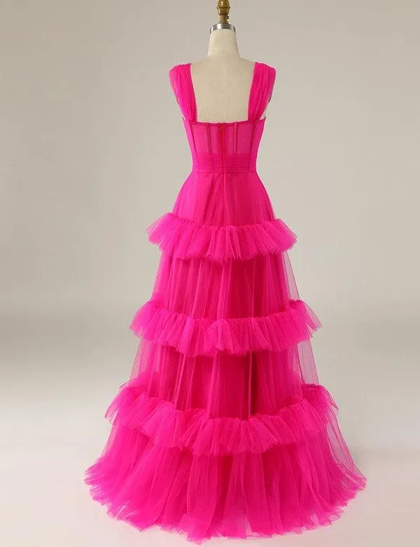 Hot Pink Sweetheart Multi Layers Tulle Prom Dresses Formal Dresses PSK310