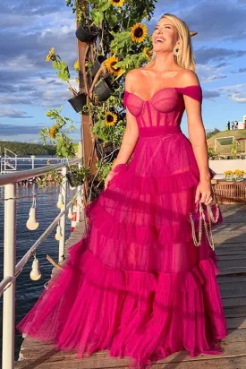 Hot Pink Sweetheart Multi Layers Tulle Prom Dresses Formal Dresses PSK310