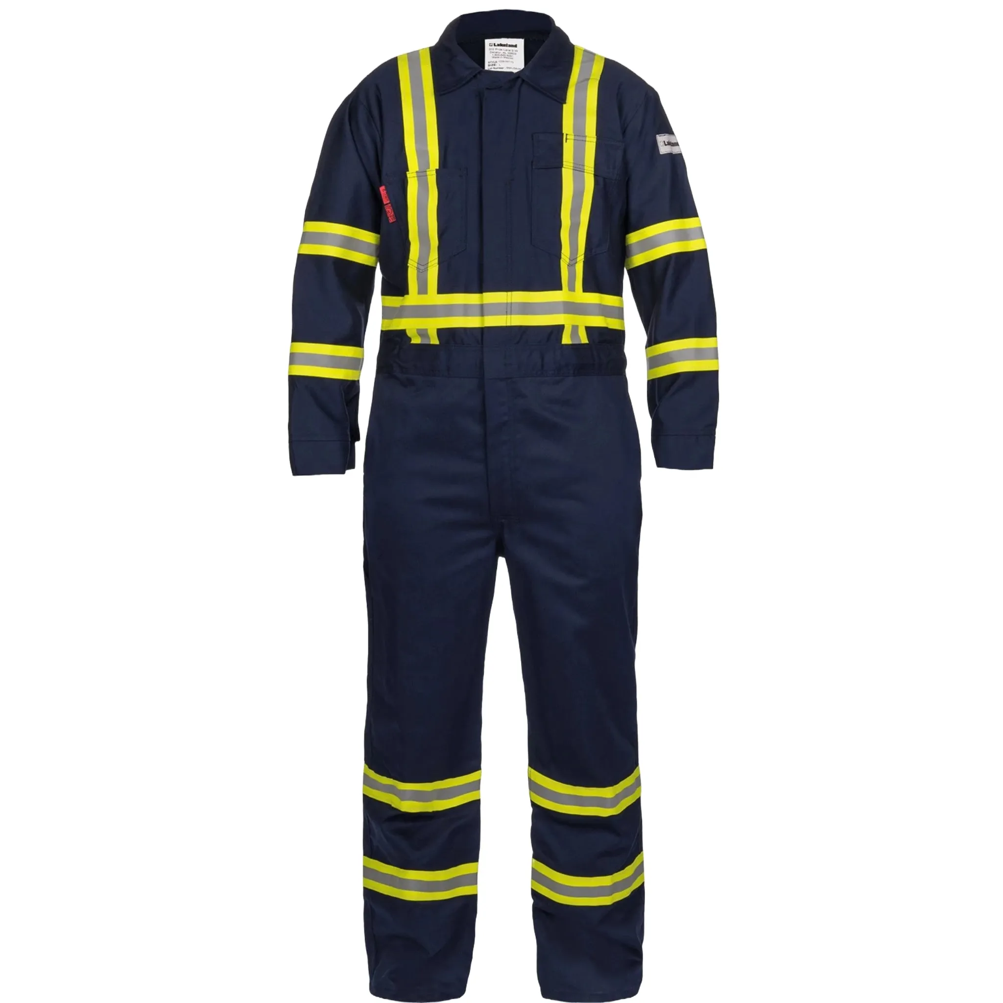 LAKELAND C081RT13 Coverall 100% FR Cotton 9oz, Navy with Reflective, 1 Each