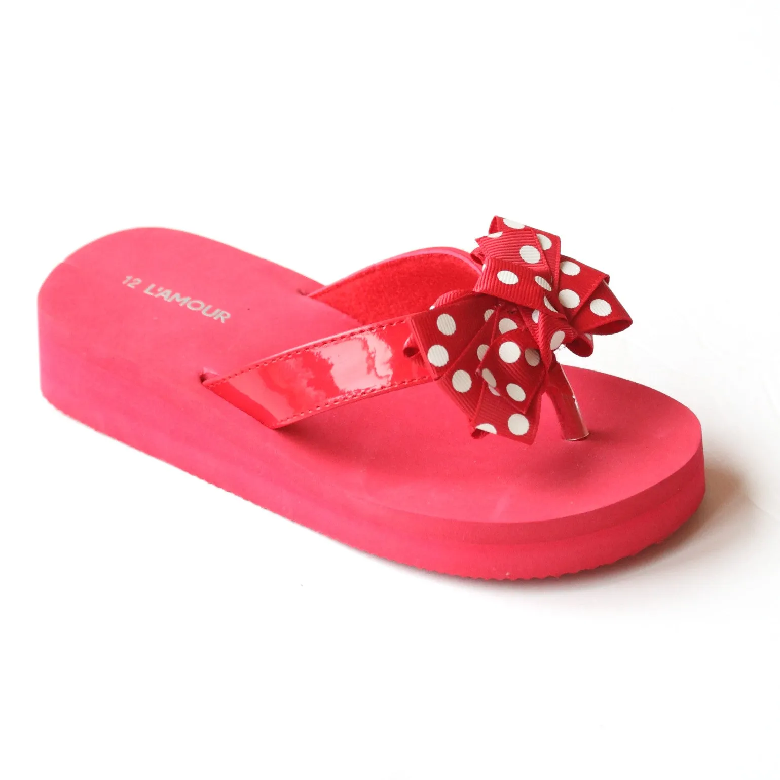 L'Amour Girls Polka Dot Bow Flip Flops