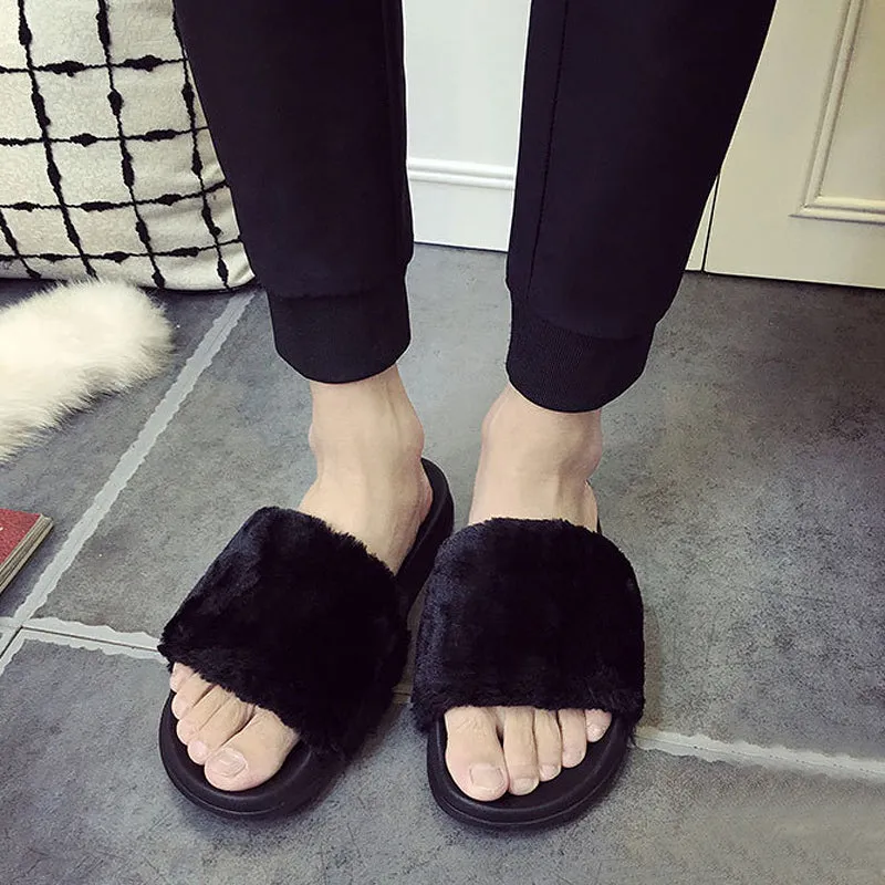 Lotus Jolly Plus size 36-44 women fur slides Unisex couple shoes woman pink fur slippers Lovers home sandals cozy flip flops