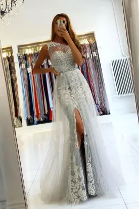 Mermaid One Shoulder Tulle Grey Mermaid Prom Dress Appliques Long Evening Dress