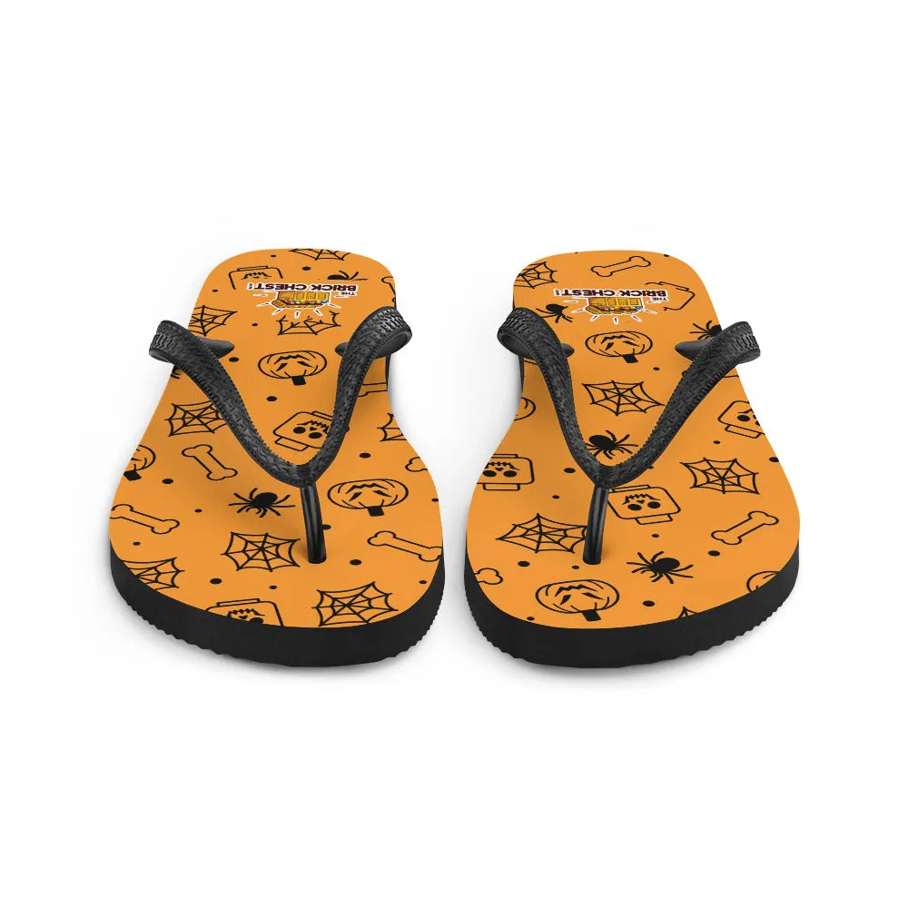 Orange Halloween Ghost Spiders Skeletons Flip Flops