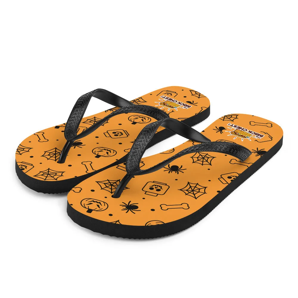 Orange Halloween Ghost Spiders Skeletons Flip Flops