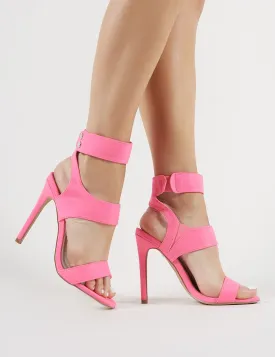 Pulse Strappy Stiletto Heels in Neon Pink