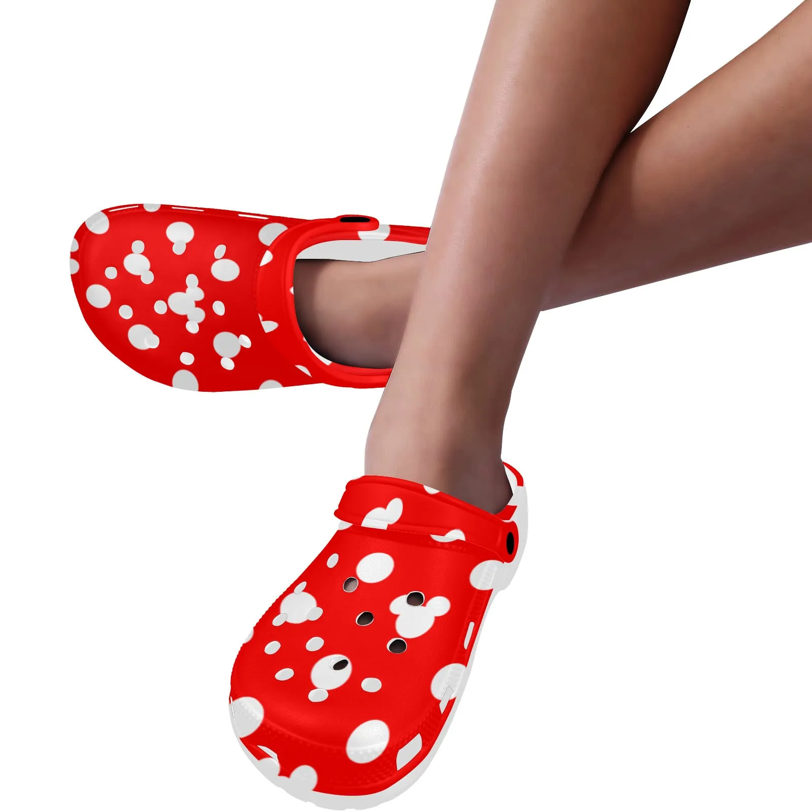 Red With White Mickey Polka Dots Foam Clogs for Adults