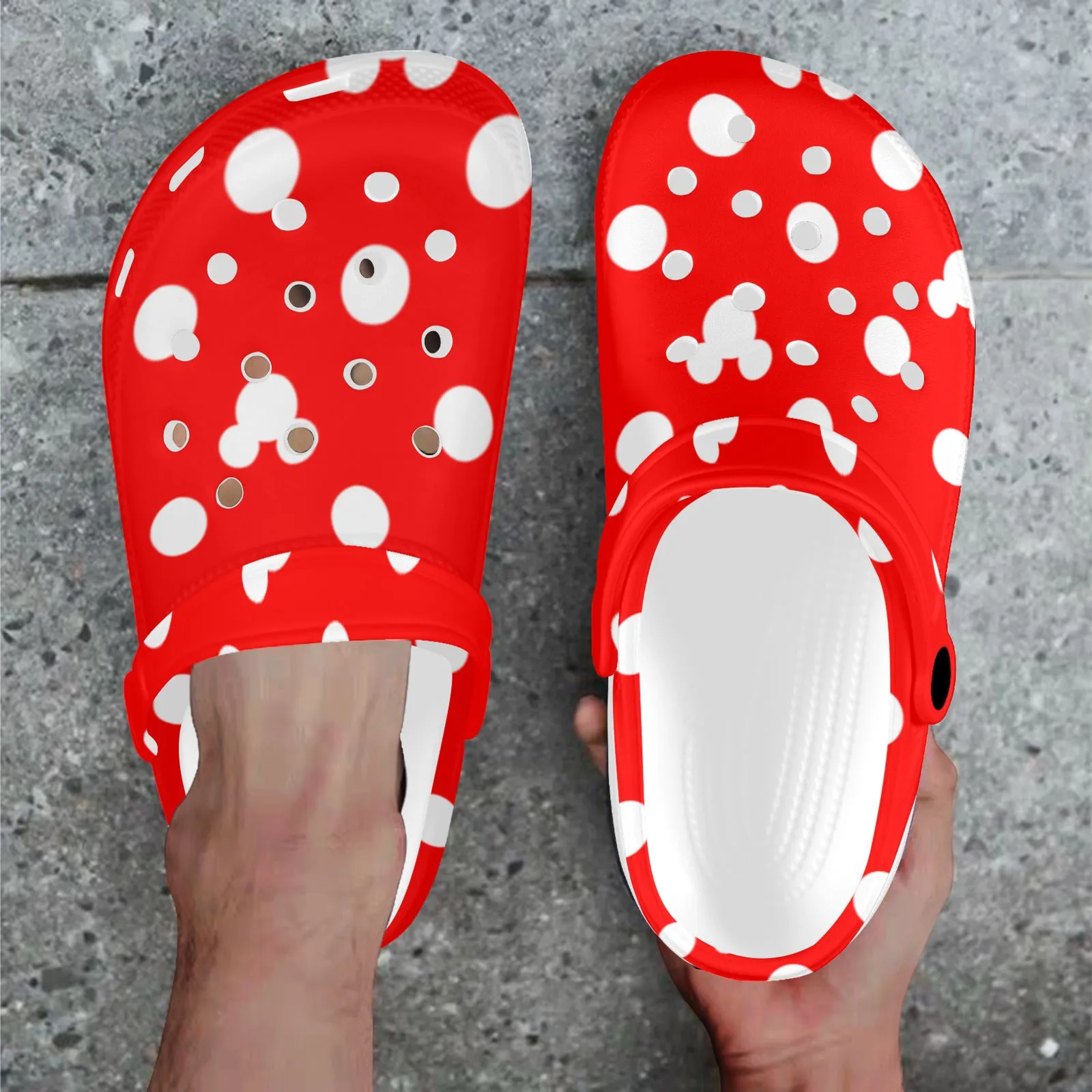 Red With White Mickey Polka Dots Foam Clogs for Adults