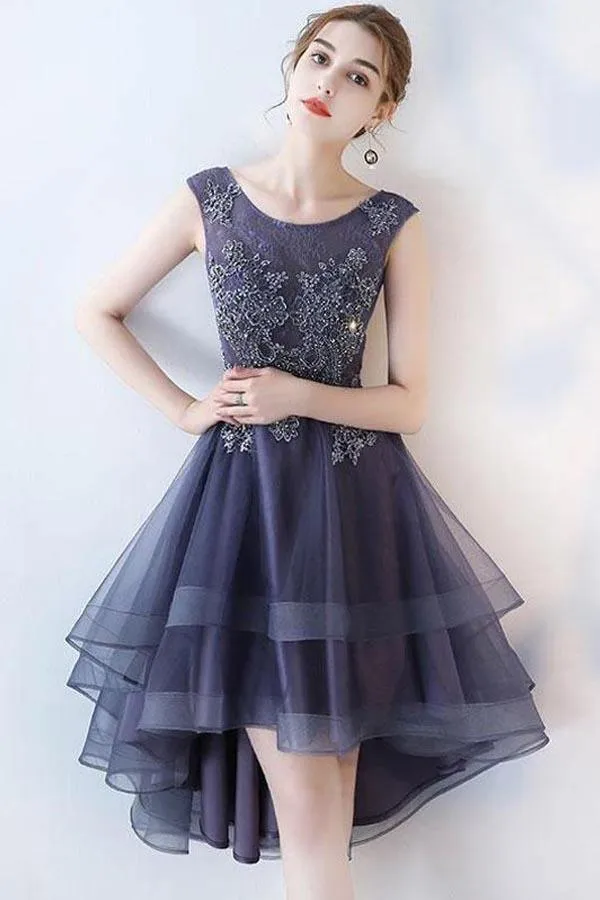 Ruffle Scoop Navy Lace Cute Homecoming/Party Dresses PD108