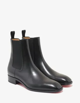 Samson Flat Black Leather Chelsea Boots