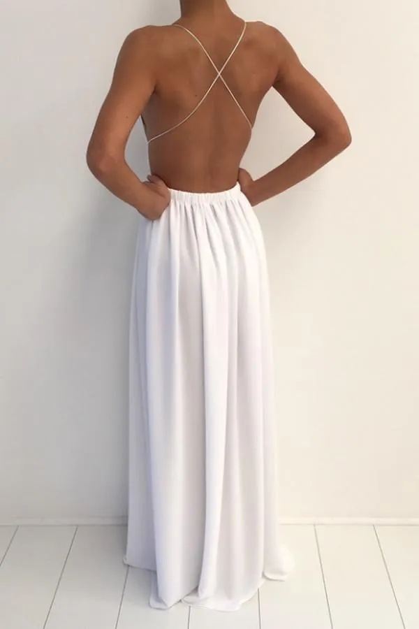 Sexy V-neck Spaghetti Strap Prom Dress With Front Split PG369