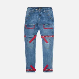 Strapped Up Slim Utility Medium Washed Jeans Red