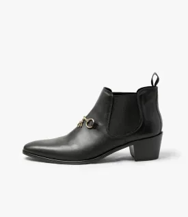 Tassel Bit Heeled Chelsea Boot – Black Leather