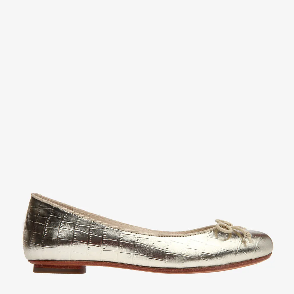 TIna Gold Croc Embossed Leather Ballet Flat